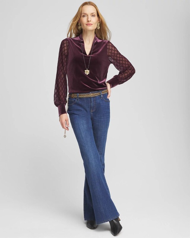 Velvet V-neck Long Sleeve Top - image 2